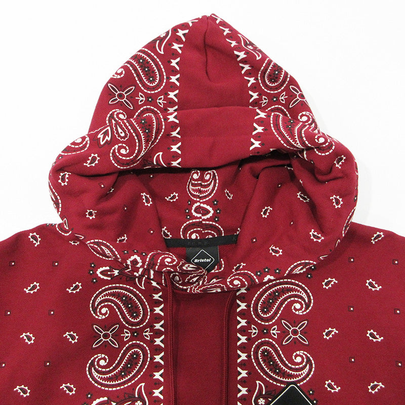 FCRB | エフシーアールビー BANDANA SWEAT HOODIE バンダナスウェットフーディ 総柄長袖パーカー パーカー FCRB-260041 レッド サイズ：XXL【三重本店】