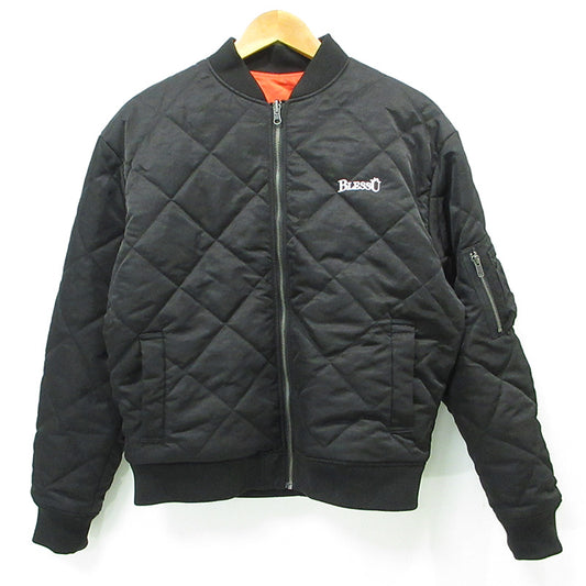 BLESS U | ブレスユー BU REVERSIBLE BOMBER JACKET リバーシブルボンバージャケット ロゴ刺繍中綿ジャケット ミリタリージャケット BU0181 ブラック×オレンジ サイズ：L【三重本店】