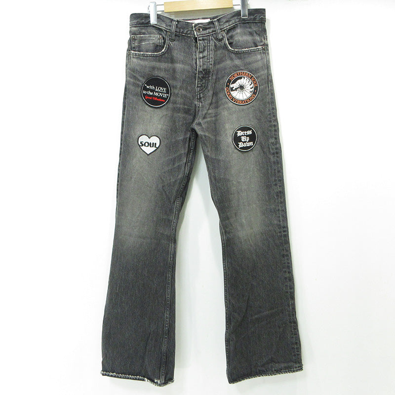 DAIRIKU | ダイリク NORTHERN SOUL FLARE DENIM PANTS ノーザンソウルフレアデニムパンツ 23AW USED加工ロゴワッペンボタンフライデニムパンツ ダメージ加工 デニムパンツ 23AW D-6 グレー ブラック系 サイズ：31【三重本店】