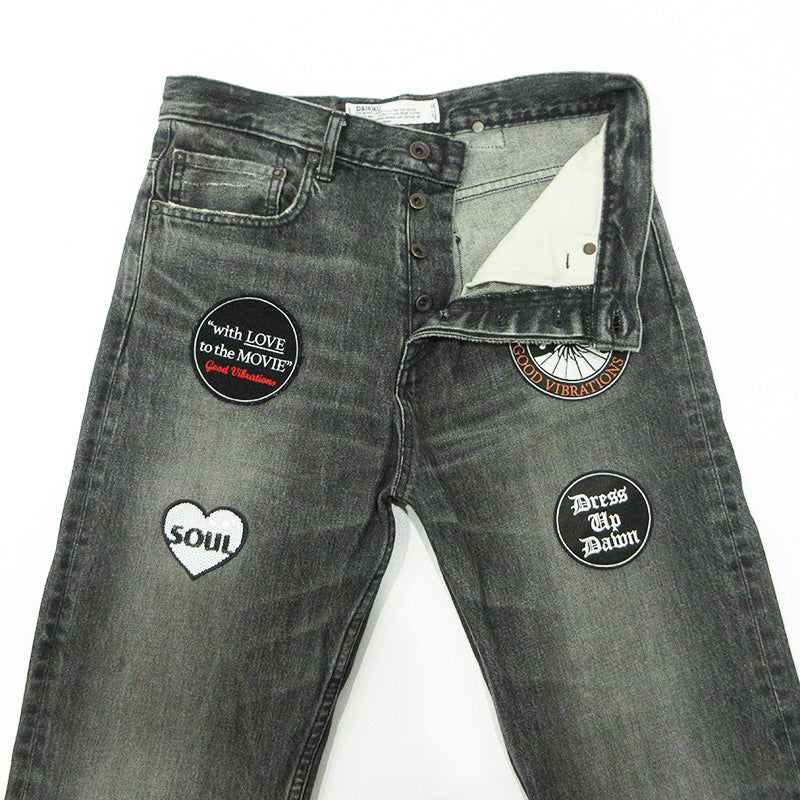DAIRIKU | ダイリク NORTHERN SOUL FLARE DENIM PANTS ノーザンソウルフレアデニムパンツ 23AW USED加工ロゴワッペンボタンフライデニムパンツ ダメージ加工 デニムパンツ 23AW D-6 グレー ブラック系 サイズ：31【三重本店】