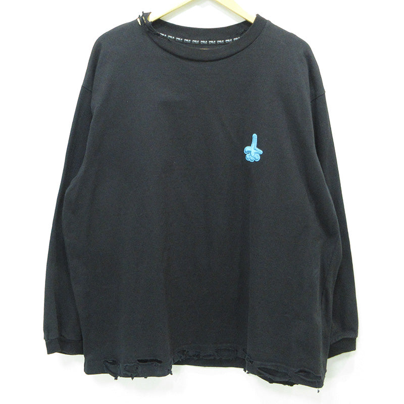 CVTVLIST | カタリスト USED加工ロゴワッペン長袖Tシャツ ダメージ加工 長袖Ｔシャツ ブラック サイズ：2【三重本店】