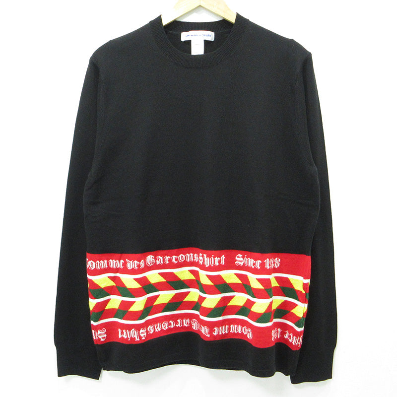 COMME des GARCONS SHIRT | コムデギャルソンシャツ Acrylic Wool Intarsia Gauge アクリルウールインターシャゲージ ウール混総柄長袖ニット セーター ニット FP-N002 ブラック サイズ：L【三重本店】
