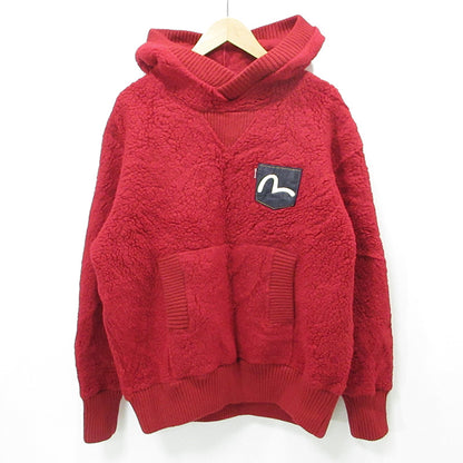 EVISU | エヴィス 胸ポケット付きウールボアフリース長袖パーカー ボアプルオーバージャケット カモメ刺繍 その他アウター レッド サイズ：XXL【三重本店】