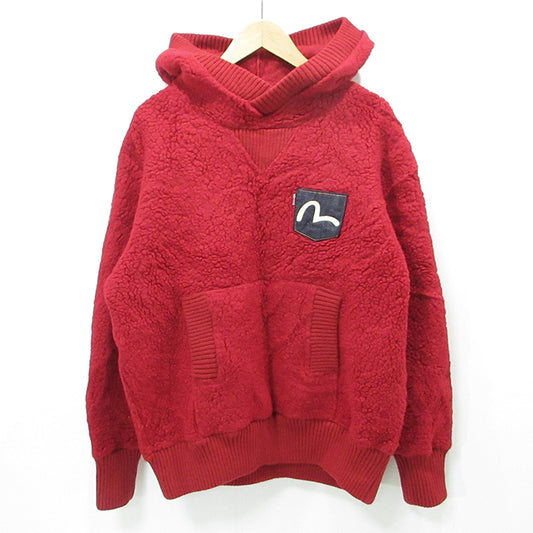 EVISU | エヴィス 胸ポケット付きウールボアフリース長袖パーカー ボアプルオーバージャケット カモメ刺繍 その他アウター レッド サイズ：XXL【三重本店】