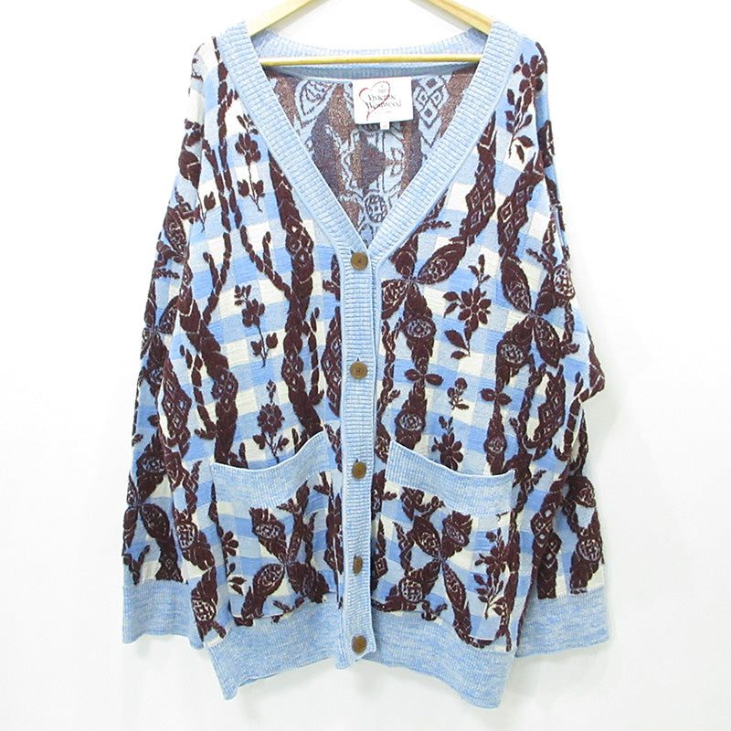 Vivienne Westwood | ヴィヴィアンウエストウッド RED LABEL レッドレーベル TYROLEAN FLOWER KNIT チロリアンフラワーニット 総柄Vネックウール混カーディガン カーディガン 16-13-132004 ライトブルー×ブラウン マルチカラー【三重本店】