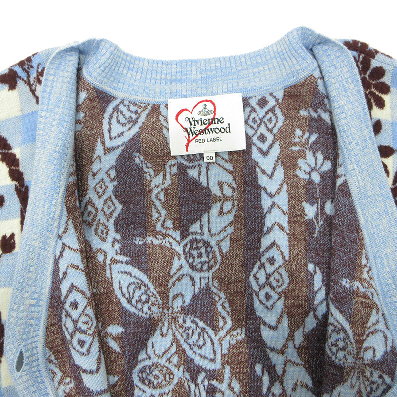 Vivienne Westwood | ヴィヴィアンウエストウッド RED LABEL レッドレーベル TYROLEAN FLOWER KNIT チロリアンフラワーニット 総柄Vネックウール混カーディガン カーディガン 16-13-132004 ライトブルー×ブラウン マルチカラー【三重本店】