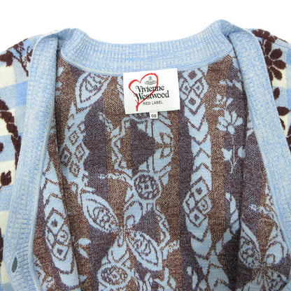 Vivienne Westwood | ヴィヴィアンウエストウッド RED LABEL レッドレーベル TYROLEAN FLOWER KNIT チロリアンフラワーニット 総柄Vネックウール混カーディガン カーディガン 16-13-132004 ライトブルー×ブラウン マルチカラー【三重本店】