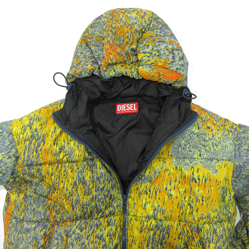 DIESEL | ディーゼル W-BOGAERT PUFFER JACKET 総柄中綿ジャケット 中綿ジャケット A14520 イエロー×ブルー マルチカラー サイズ：46【三重本店】