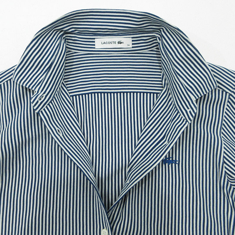 LACOSTE | ラコステ ロゴ刺繍総柄長袖シャツ ストライプ柄 長袖シャツ ネイビー×ホワイト サイズ：34【三重本店】