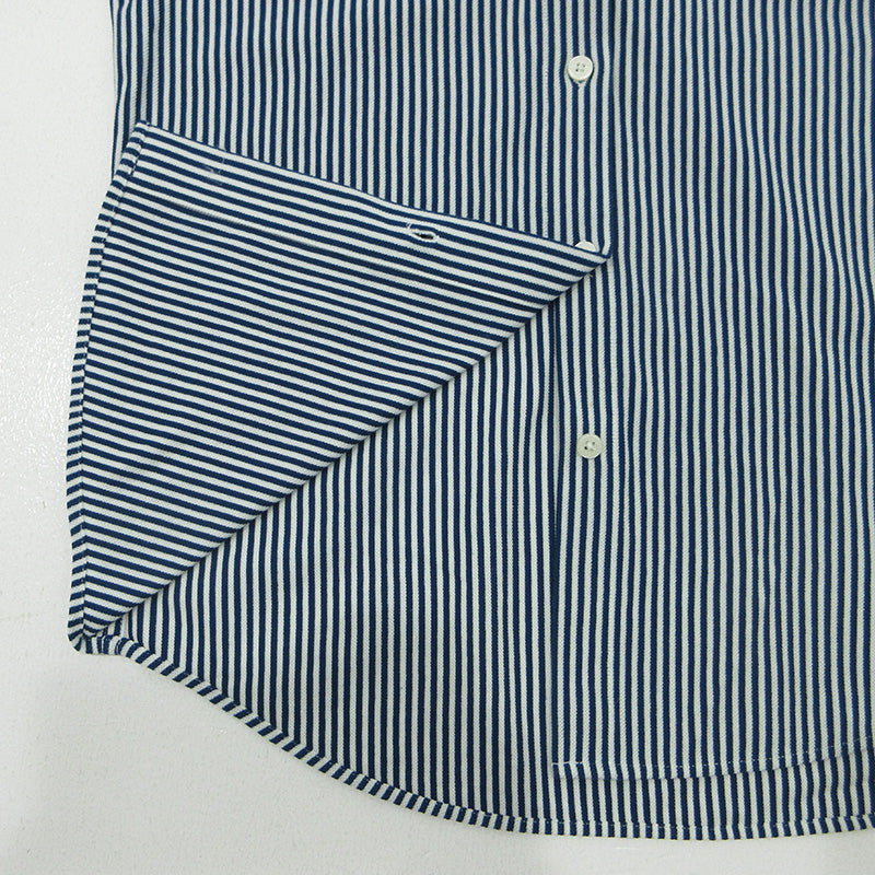 LACOSTE | ラコステ ロゴ刺繍総柄長袖シャツ ストライプ柄 長袖シャツ ネイビー×ホワイト サイズ：34【三重本店】