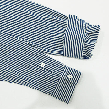 LACOSTE | ラコステ ロゴ刺繍総柄長袖シャツ ストライプ柄 長袖シャツ ネイビー×ホワイト サイズ：34【三重本店】