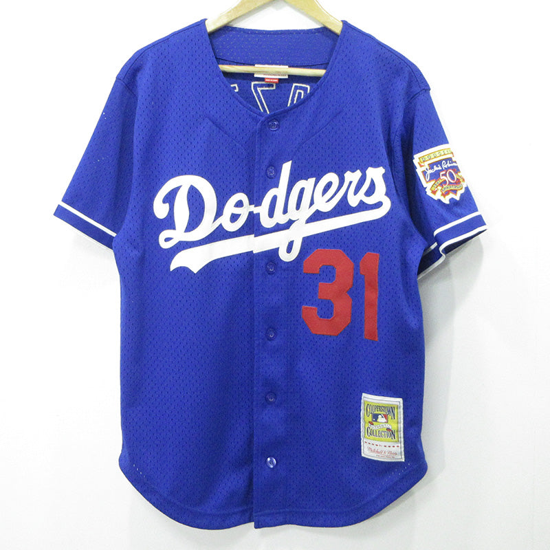 MITCHELL&NESS | ミッシェルアンドネスミッチェルアンドネス × DODGERS PIAZZA ドジャーズ ピアッツァ ベースボールシャツ ロゴメッシュ半袖シャツ ジャッキーロビンソン50周年 半袖シャツ ブルー サイズ：M【三重本店】