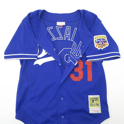 MITCHELL&NESS | ミッシェルアンドネスミッチェルアンドネス × DODGERS PIAZZA ドジャーズ ピアッツァ ベースボールシャツ ロゴメッシュ半袖シャツ ジャッキーロビンソン50周年 半袖シャツ ブルー サイズ：M【三重本店】