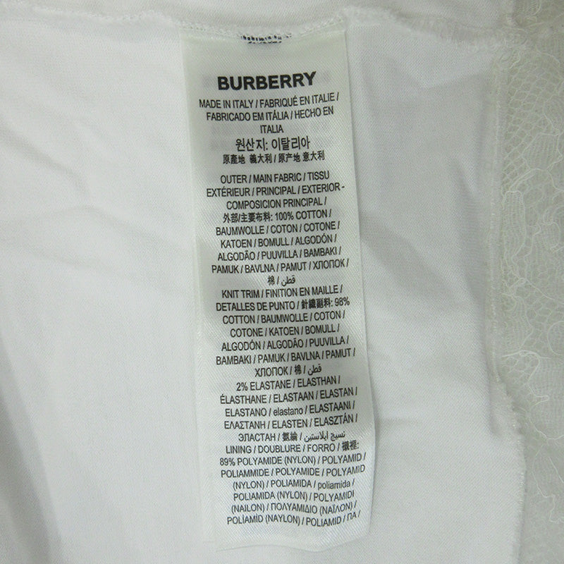 BURBERRY London England | バーバリーロンドンイングランド レース切替え半袖Tシャツ 半袖Ｔシャツ 8066320 ホワイト サイズ：XS【三重本店】