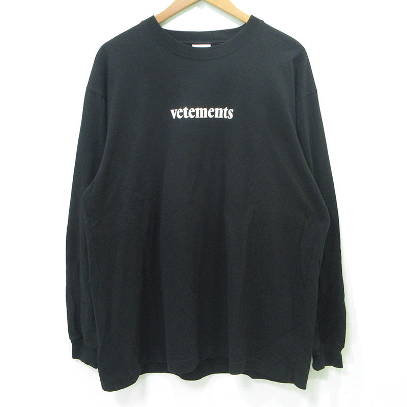 VETEMENTS | ヴェトモンベトモン Barcode Patch Logo Print L/S Tee バーコードパッチロゴプリントL/STシャツ 20SS ロゴプリント長袖Tシャツ 長袖Ｔシャツ SS20TR190 ブラック サイズ：XL【三重本店】