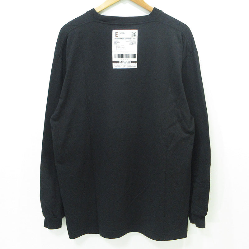 VETEMENTS | ヴェトモンベトモン Barcode Patch Logo Print L/S Tee バーコードパッチロゴプリントL/STシャツ 20SS ロゴプリント長袖Tシャツ 長袖Ｔシャツ SS20TR190 ブラック サイズ：XL【三重本店】