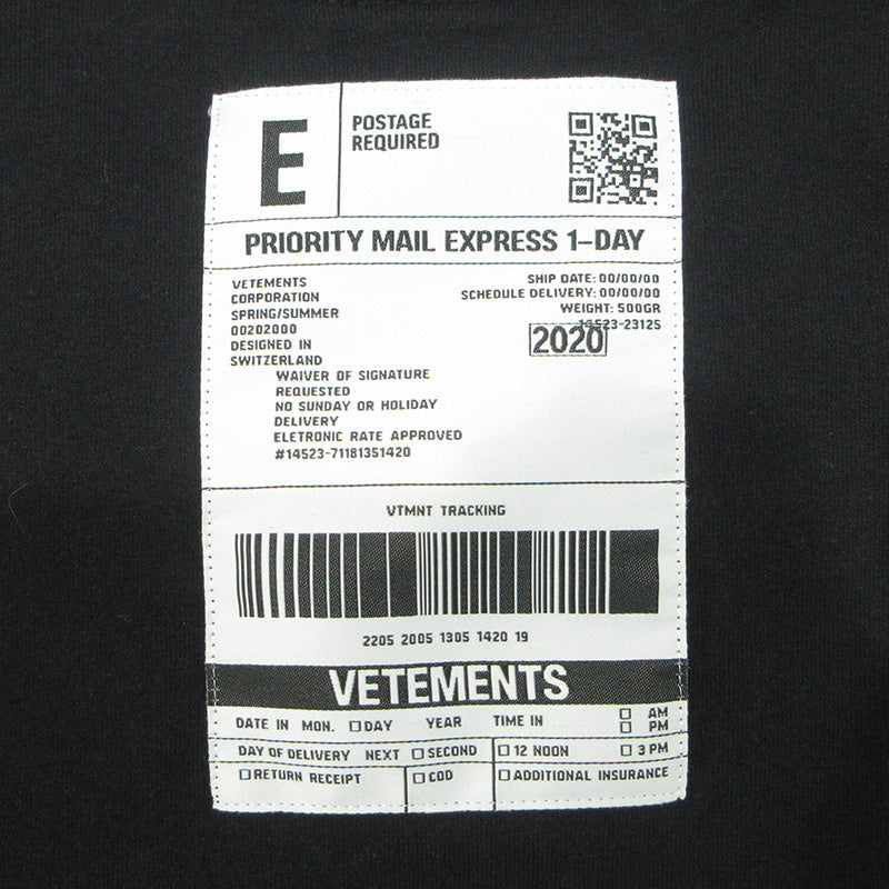 VETEMENTS | ヴェトモンベトモン Barcode Patch Logo Print L/S Tee バーコードパッチロゴプリントL/STシャツ 20SS ロゴプリント長袖Tシャツ 長袖Ｔシャツ SS20TR190 ブラック サイズ：XL【三重本店】