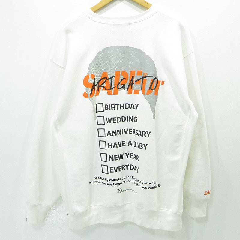 SAPEur | サプール Everyday Happyスウェット ロゴプリント裏起毛長袖スウェットシャツ スウェット ホワイト サイズ：XXL【三重本店】