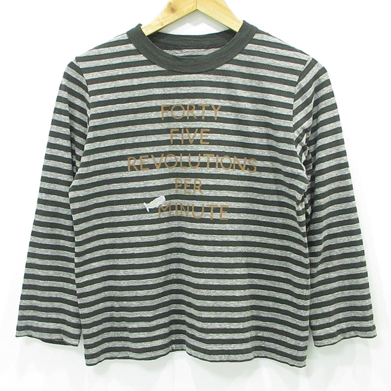 45rpm | ４５アールピーエム ボーダー天竺プリントの四角Tシャツ 45R 総柄長袖Tシャツ ボーダー柄 長袖Ｔシャツ 70170021-63-02 カーキグリーン×グレー サイズ：2【三重本店】