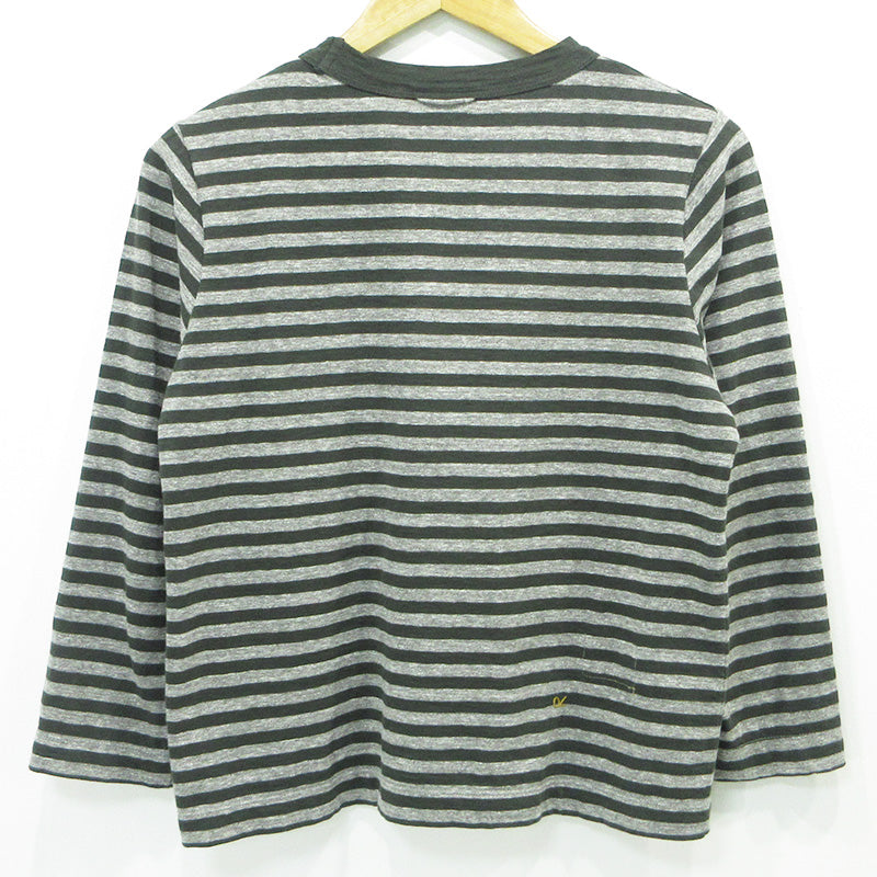 45rpm | ４５アールピーエム ボーダー天竺プリントの四角Tシャツ 45R 総柄長袖Tシャツ ボーダー柄 長袖Ｔシャツ 70170021-63-02 カーキグリーン×グレー サイズ：2【三重本店】