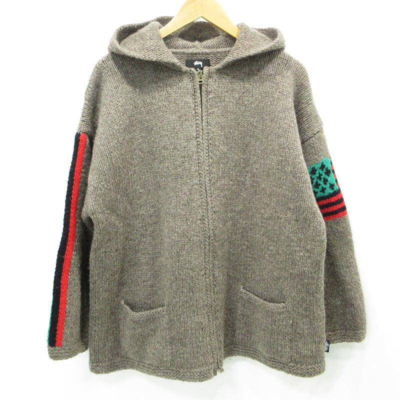STUSSY | ステューシー × DENIM TEARS デニムティアーズ CARDIGAN KNIT SWEATER カーディガンニットセーター The Liberty Rock 総柄ウールニットジップパーカー ニット 317009 ブラウン サイズ：M【三重本店】