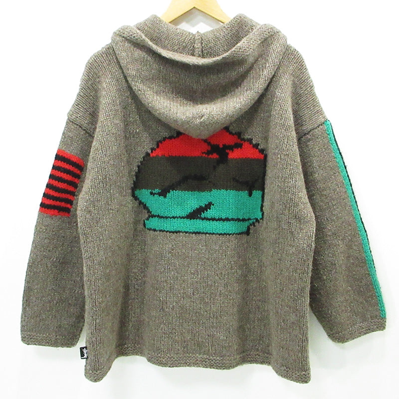 STUSSY | ステューシー × DENIM TEARS デニムティアーズ CARDIGAN KNIT SWEATER カーディガンニットセーター The Liberty Rock 総柄ウールニットジップパーカー ニット 317009 ブラウン サイズ：M【三重本店】