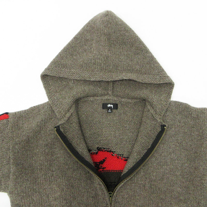 STUSSY | ステューシー × DENIM TEARS デニムティアーズ CARDIGAN KNIT SWEATER カーディガンニットセーター The Liberty Rock 総柄ウールニットジップパーカー ニット 317009 ブラウン サイズ：M【三重本店】