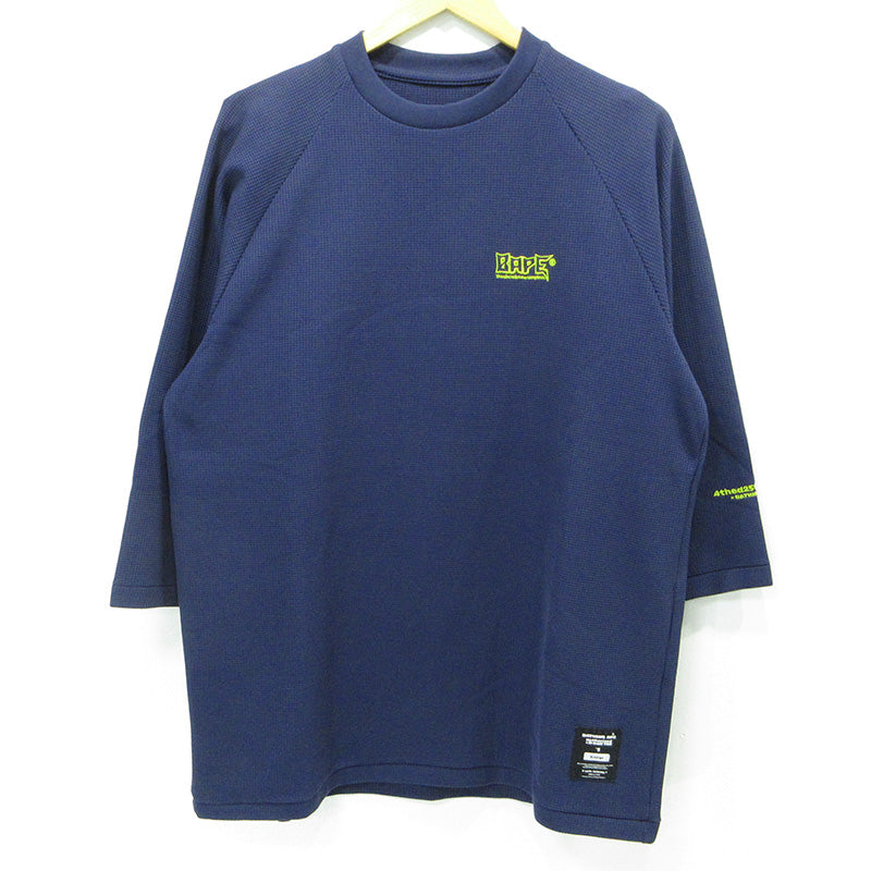 A BATHING APE | アベイシングエイプ B-ball TEE ロゴ刺繍ワッフル七分袖シャツ 長袖シャツ カットソー ネイビー サイズ：XL【三重本店】
