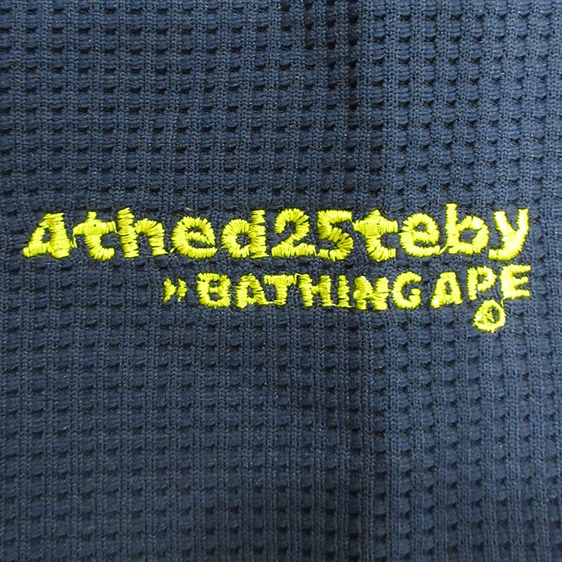 A BATHING APE | アベイシングエイプ B-ball TEE ロゴ刺繍ワッフル七分袖シャツ 長袖シャツ カットソー ネイビー サイズ：XL【三重本店】