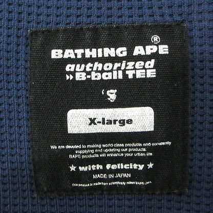 A BATHING APE | アベイシングエイプ B-ball TEE ロゴ刺繍ワッフル七分袖シャツ 長袖シャツ カットソー ネイビー サイズ：XL【三重本店】