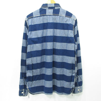 SAMURAI JEANS | サムライジーンズ ボーダーワークシャツ 総柄長袖シャツ 長袖シャツ SIBS12-L ブルー×ネイビー サイズ：XL【三重本店】