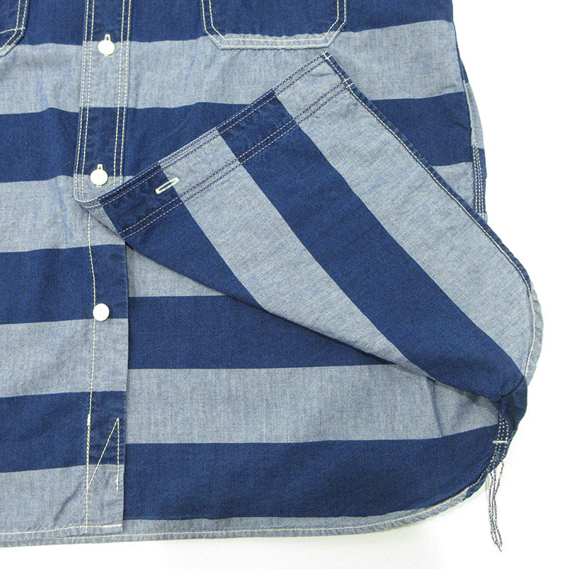 SAMURAI JEANS | サムライジーンズ ボーダーワークシャツ 総柄長袖シャツ 長袖シャツ SIBS12-L ブルー×ネイビー サイズ：XL【三重本店】