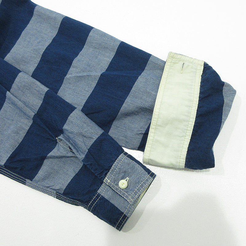 SAMURAI JEANS | サムライジーンズ ボーダーワークシャツ 総柄長袖シャツ 長袖シャツ SIBS12-L ブルー×ネイビー サイズ：XL【三重本店】