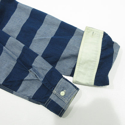 SAMURAI JEANS | サムライジーンズ ボーダーワークシャツ 総柄長袖シャツ 長袖シャツ SIBS12-L ブルー×ネイビー サイズ：XL【三重本店】
