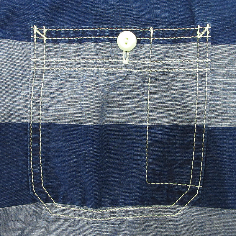SAMURAI JEANS | サムライジーンズ ボーダーワークシャツ 総柄長袖シャツ 長袖シャツ SIBS12-L ブルー×ネイビー サイズ：XL【三重本店】