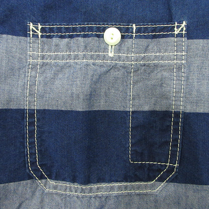 SAMURAI JEANS | サムライジーンズ ボーダーワークシャツ 総柄長袖シャツ 長袖シャツ SIBS12-L ブルー×ネイビー サイズ：XL【三重本店】