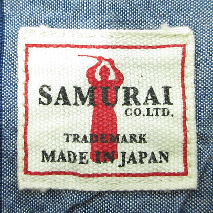 SAMURAI JEANS | サムライジーンズ ボーダーワークシャツ 総柄長袖シャツ 長袖シャツ SIBS12-L ブルー×ネイビー サイズ：XL【三重本店】