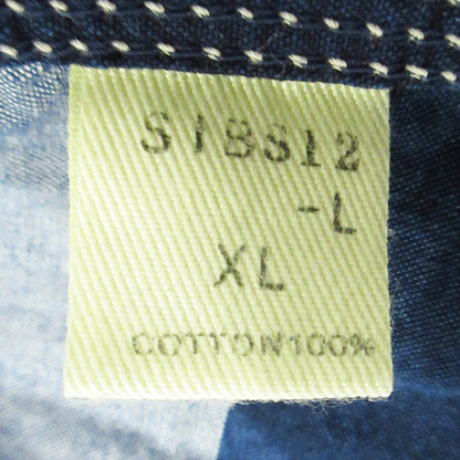 SAMURAI JEANS | サムライジーンズ ボーダーワークシャツ 総柄長袖シャツ 長袖シャツ SIBS12-L ブルー×ネイビー サイズ：XL【三重本店】
