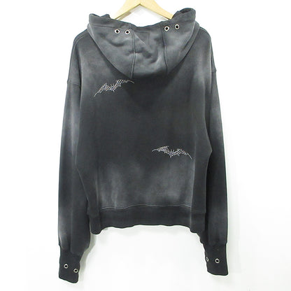 ANTIMID | アンチミッド Studs Hoodie スタッズフーディ USED加工長袖パーカー ダメージ加工 サムホール袖 パーカー ブラック サイズ：L【三重本店】