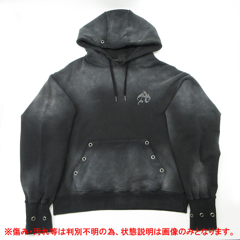 ANTIMID | アンチミッド Studs Hoodie スタッズフーディ USED加工長袖パーカー ダメージ加工 サムホール袖 パーカー ブラック サイズ：L【三重本店】