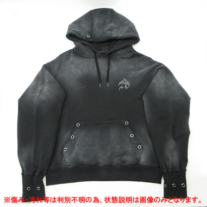 ANTIMID | アンチミッド Studs Hoodie スタッズフーディ USED加工長袖パーカー ダメージ加工 サムホール袖 パーカー ブラック サイズ：L【三重本店】