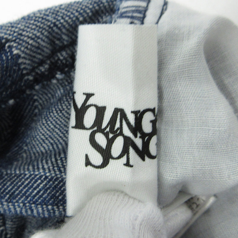 youngersong | ヤンガーソング 総柄USED加工パンツ チェック柄ジップフライデニムパンツ ロゴ刺繍 ダメージ加工 その他ボトムス AZR-YNG-0001-012 ネイビー サイズ：S【三重本店】