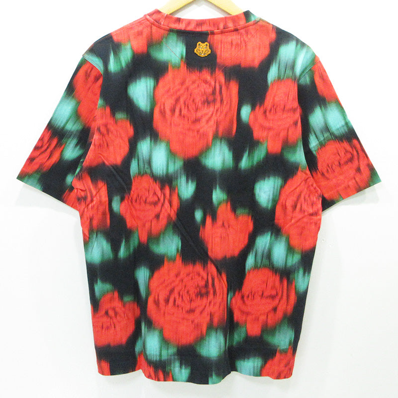 KENZO | ケンゾー Floral Blur Effect フローラルブラーエフェクト 総柄半袖Tシャツ 虎刺繍 フラワープリント 花柄 半袖Ｔシャツ FB55TS0824SI ブラック×レッド サイズ：M【三重本店】