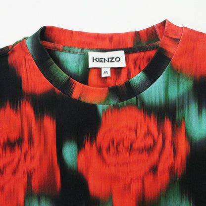 KENZO | ケンゾー Floral Blur Effect フローラルブラーエフェクト 総柄半袖Tシャツ 虎刺繍 フラワープリント 花柄 半袖Ｔシャツ FB55TS0824SI ブラック×レッド サイズ：M【三重本店】