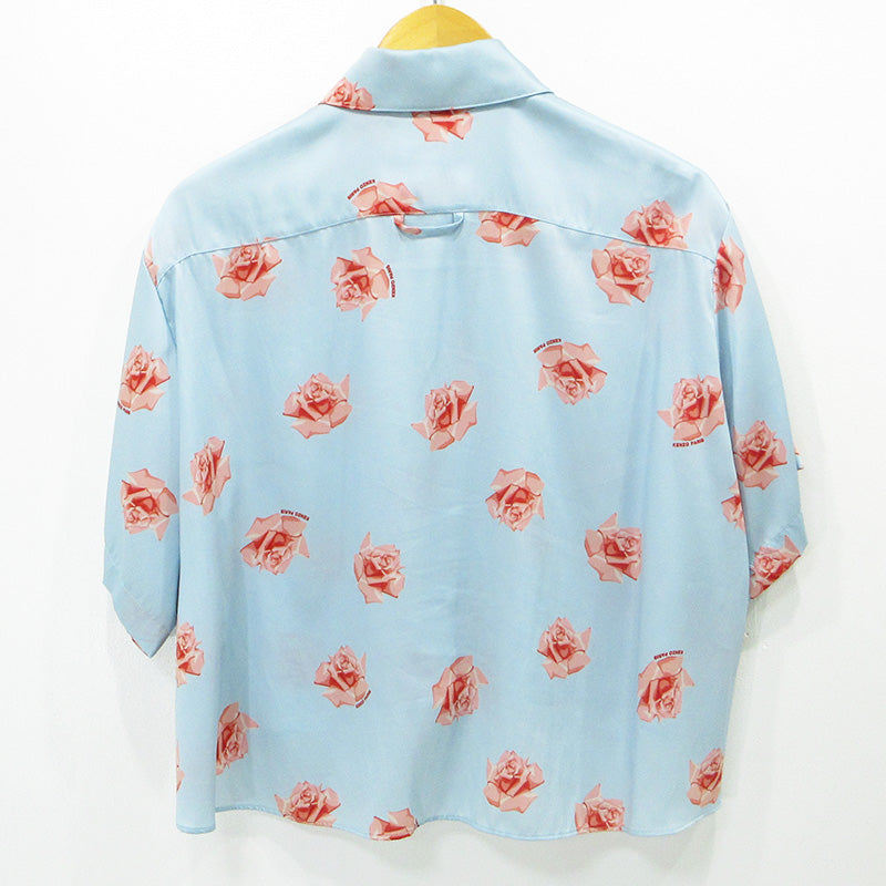 KENZO | ケンゾー クロップド丈ドロップショルダーシャツ 総柄半袖シャツ フラワープリント ローズ 薔薇 半袖シャツ FE52CH2469O1 ブルー サイズ：36【三重本店】