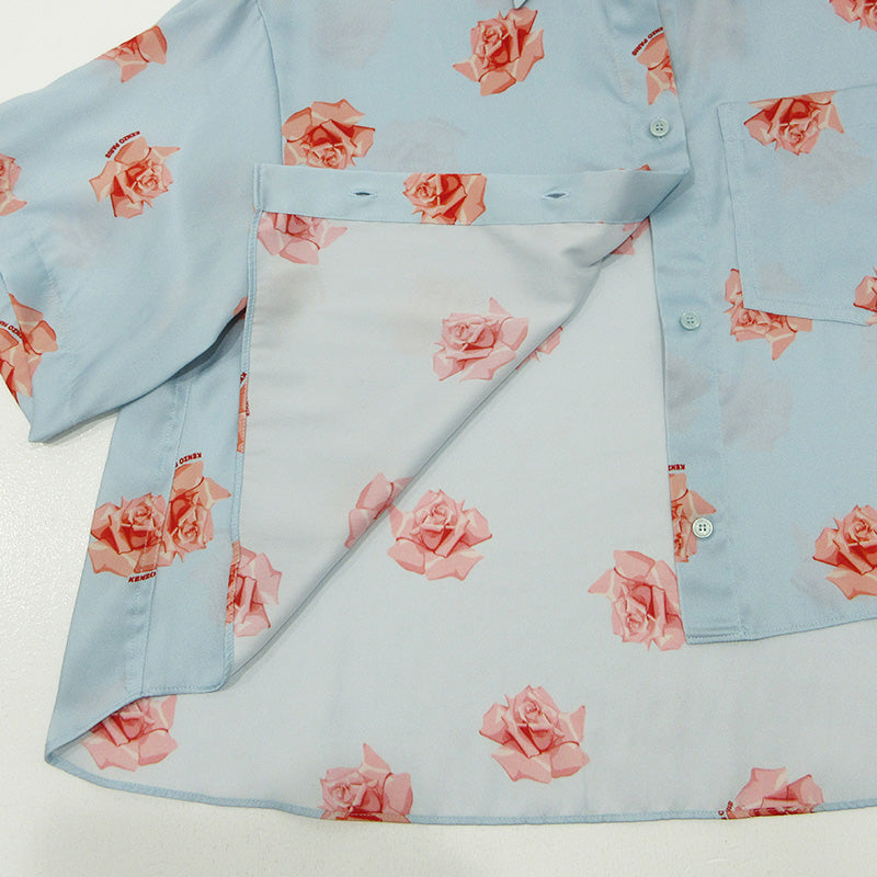 KENZO | ケンゾー クロップド丈ドロップショルダーシャツ 総柄半袖シャツ フラワープリント ローズ 薔薇 半袖シャツ FE52CH2469O1 ブルー サイズ：36【三重本店】