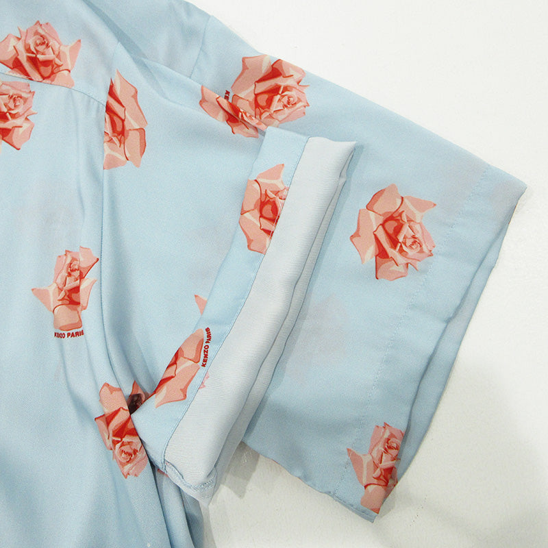 KENZO | ケンゾー クロップド丈ドロップショルダーシャツ 総柄半袖シャツ フラワープリント ローズ 薔薇 半袖シャツ FE52CH2469O1 ブルー サイズ：36【三重本店】