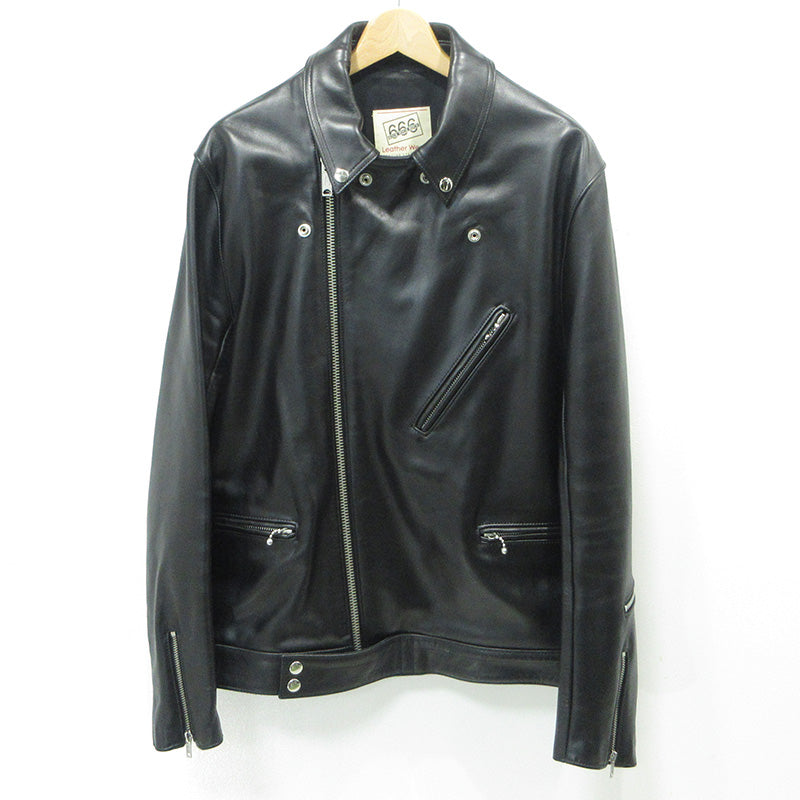 666 | ロクロクロク LJM-8 フロントフラップライダースジャケット カウレザーダブルライダースジャケット レザー ブラック サイズ：42【三重本店】