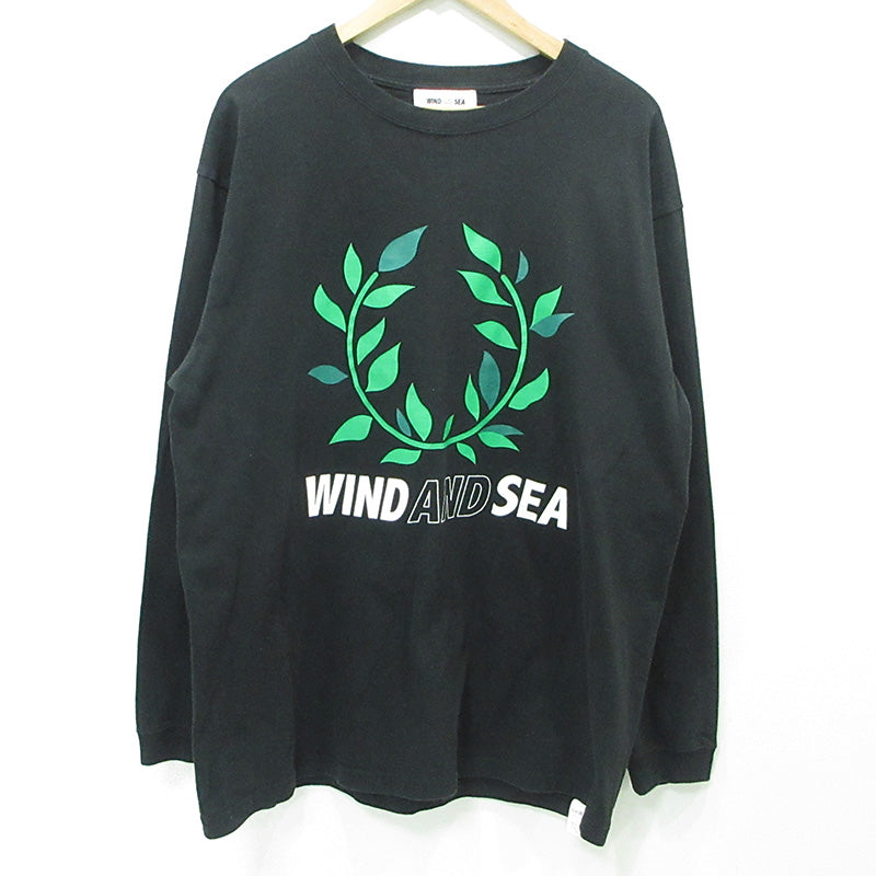 WIND AND SEA | ウィンダンシーウインダンシー × TRANSPORT トランスポート 月桂樹長袖Tシャツ ロゴプリント 長袖Ｔシャツ WDS-TRSP-01 ブラック サイズ：XL【三重本店】