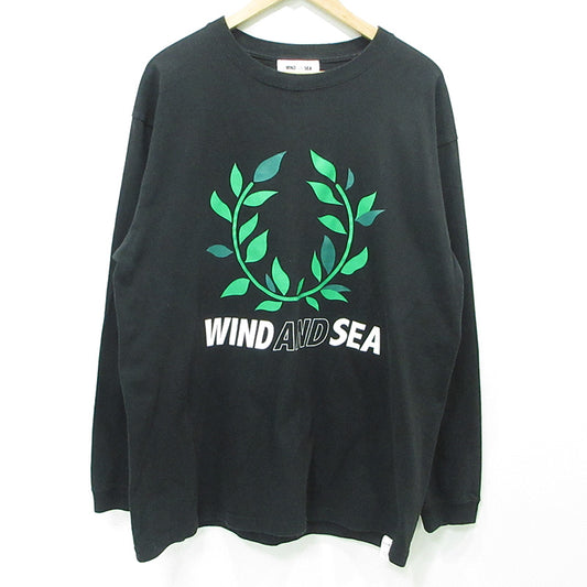 WIND AND SEA | ウィンダンシーウインダンシー × TRANSPORT トランスポート 月桂樹長袖Tシャツ ロゴプリント 長袖Ｔシャツ WDS-TRSP-01 ブラック サイズ：XL【三重本店】
